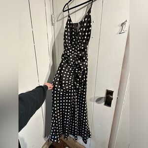 AKIRA Black and White Polka Dot Maxi FIT AND FLARE Dress